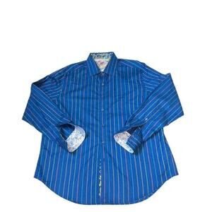 Robert‎ Graham Blue Button Down Dress Shirt Size 2XL